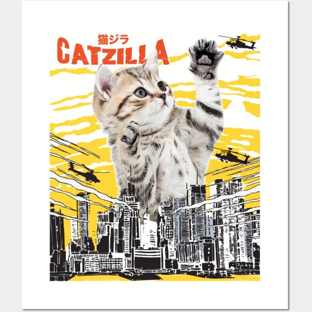 Catzilla Funny Cat T-Shirt - Gift for Cats Lovers Wall Art by Essinet